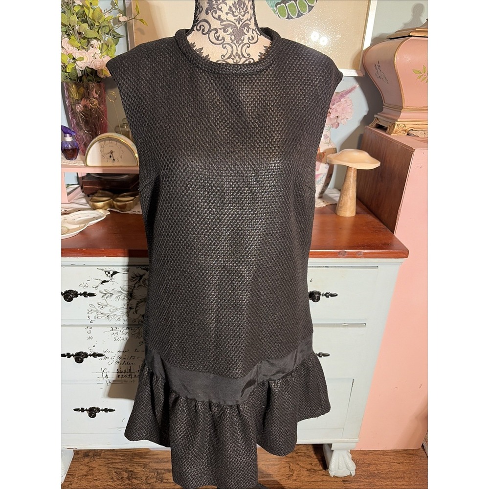 DAY BIRGER ET MIKKELSEN Black Wool Blend Ruffle Ponte Knit Sheath Dress Sz 8